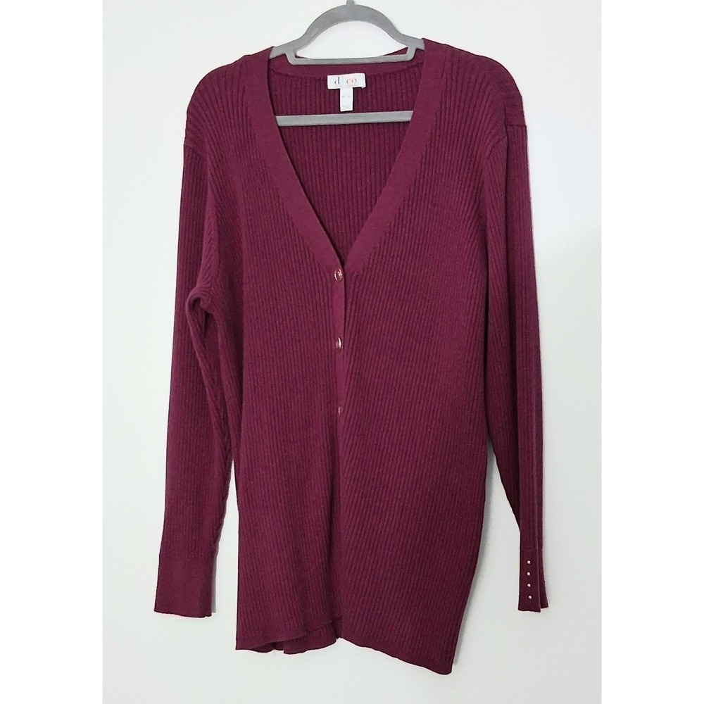 Denim & Co Sweater Women's Size XL Burgundy Long Sleeve Ribbed Cuff Stud Pre-own